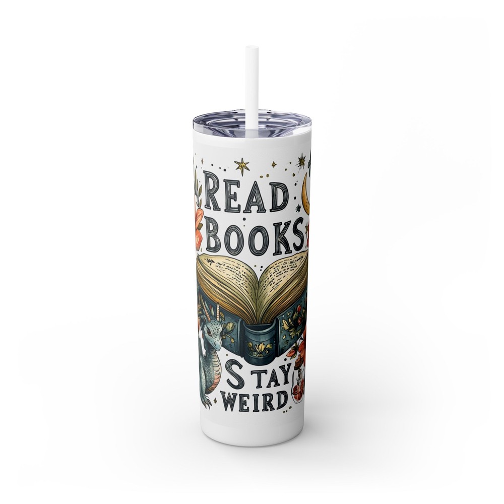Book Lover Tumbler, Stay Weird Read Books Skinny Tumbler with Straw, 20oz