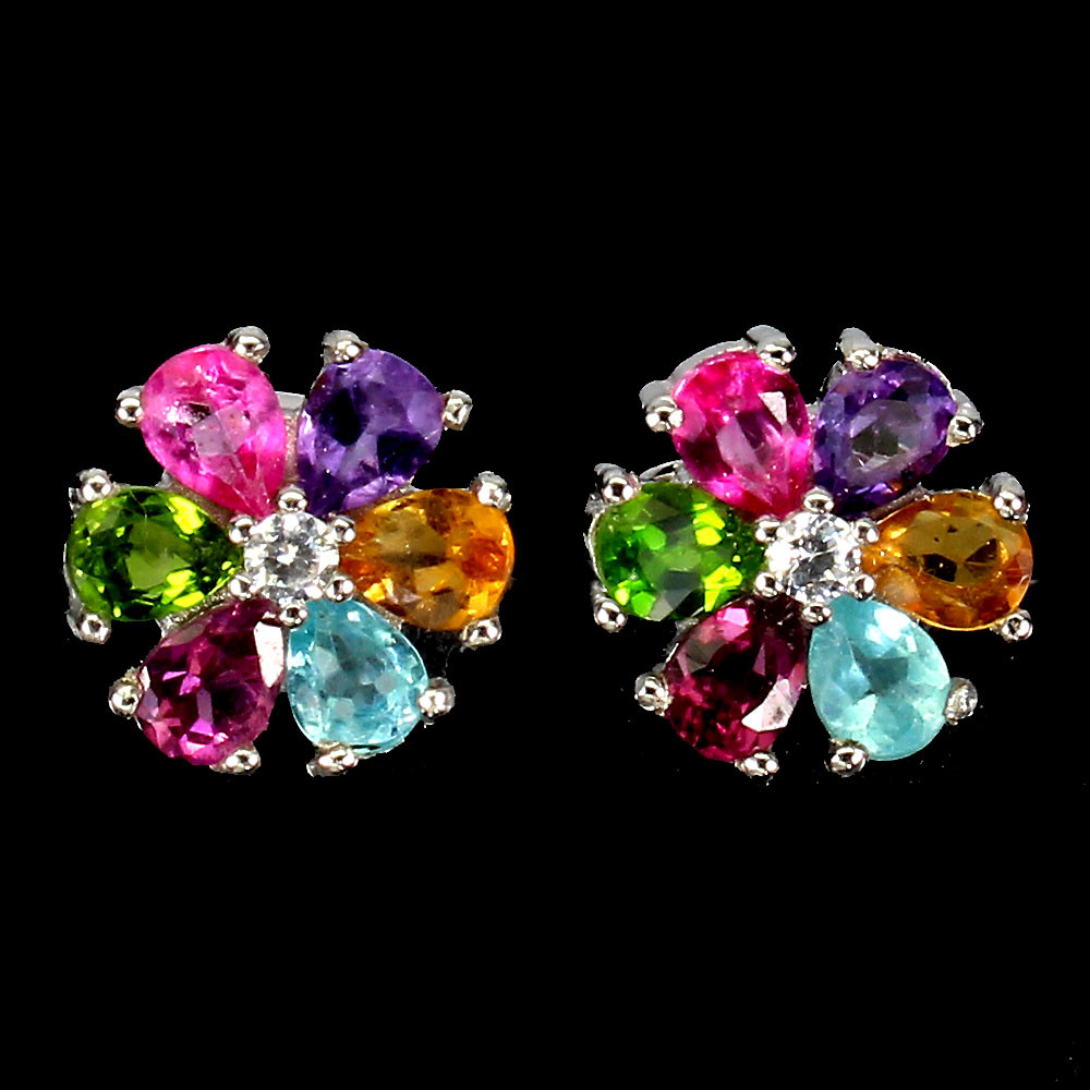 925 Sterling Silver Earrings with Pear Citrine Amethyst Topaz Natural Gemstones