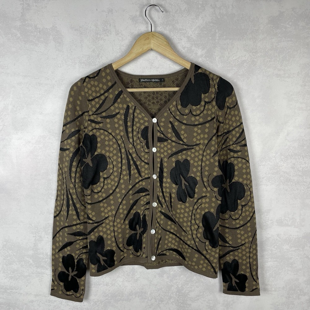 Gudrun Sjoden Cotton Viscose  Knit Floral Cardigan Sweater Size S