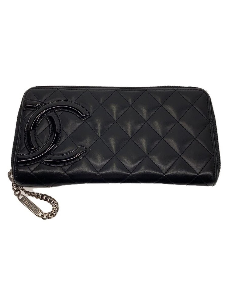 CHANEL Cambon Diamond Quilted CC Zip Around Long Wallet Black Pre-Owned
