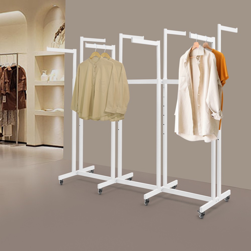 White 8-Arm Adjustable Metal Garment Rack Floor Standing Clothing Display