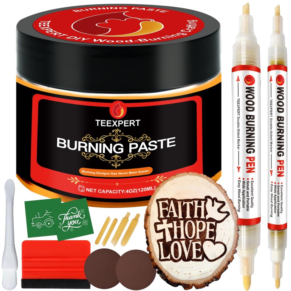 Teexpert Wood Burning Gel Pen Kit,4 OZ Wood Burning Paste,2 Scorch Pens Doubl...