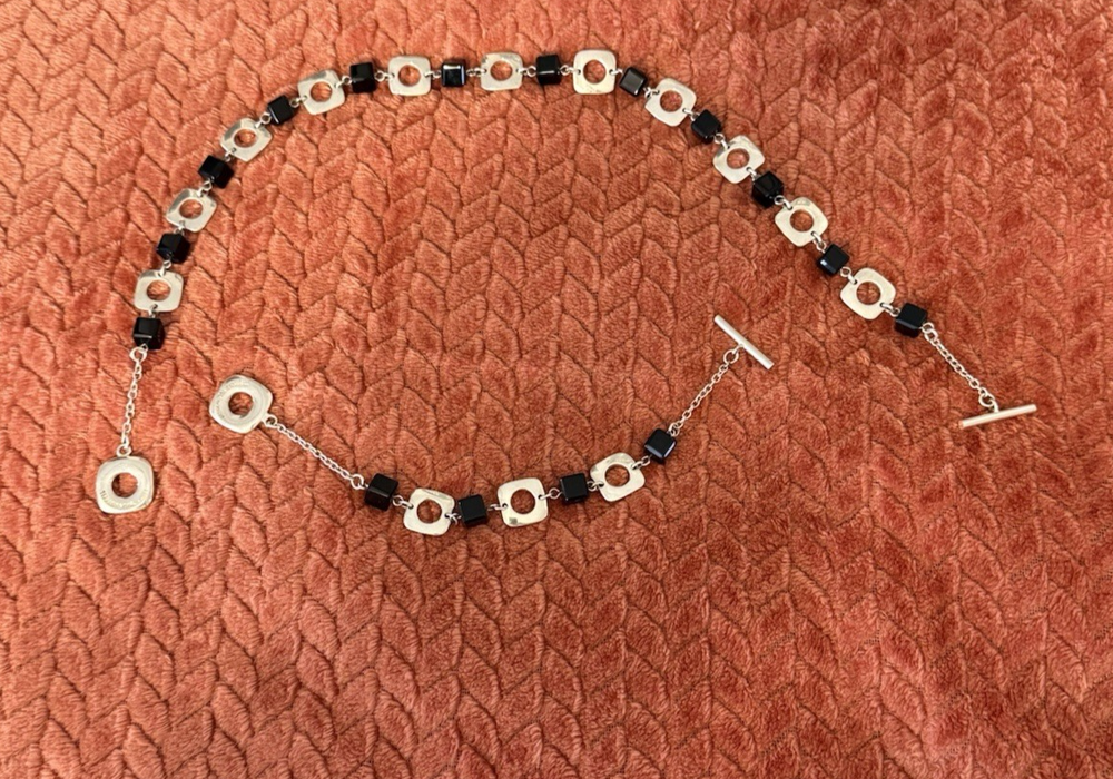 Tiffany Elsa Peretti Sterling Silver Onyx Cushion Square Necklace and Bracelet Set