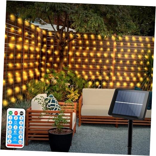 33ft Solar Curtain Lights 500 LED Warm White Outdoor String Lights