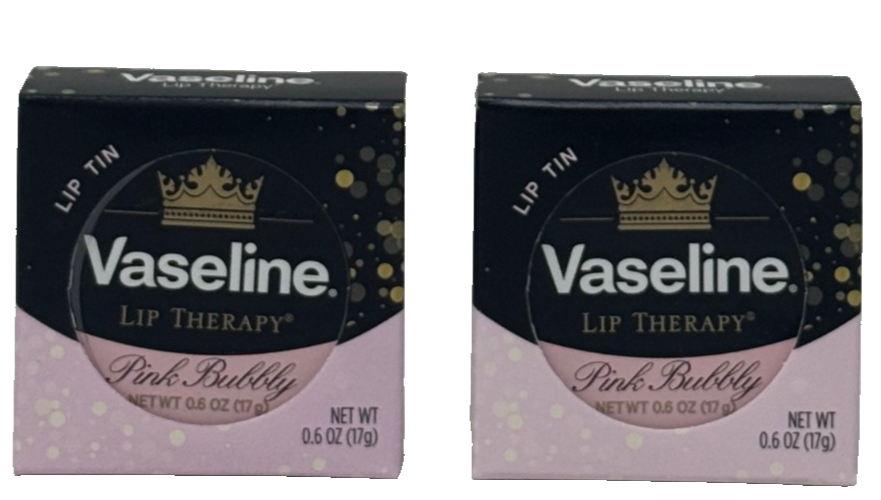 Vaseline Lip Therapy Pink Bubbly, Limited Edition Lip Balm Tin, 0.6 oz Pack of 2