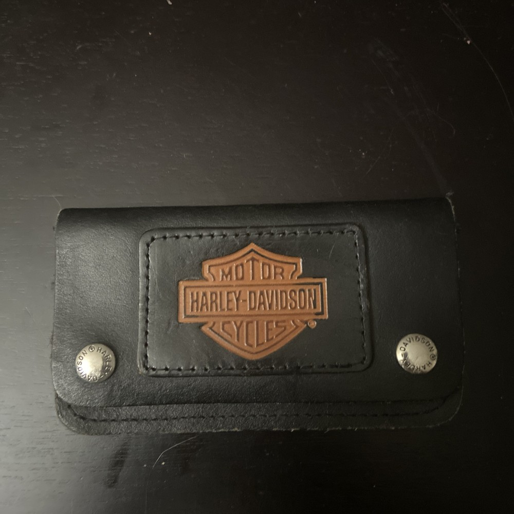 Harley Davidson Womens Black Leather Studded Jeweled Clutch Wallet