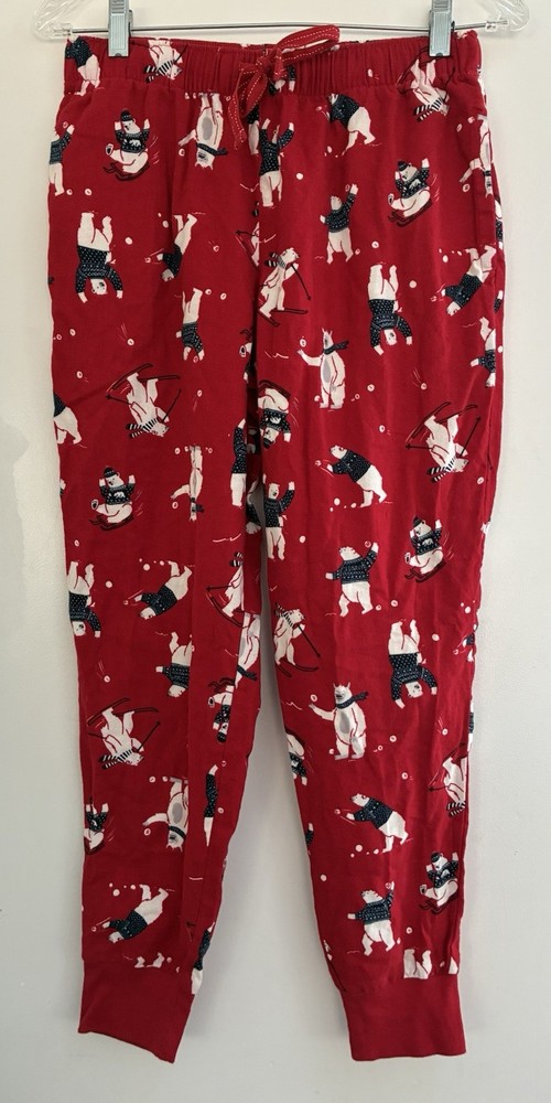 Old Navy Adults White Polar Bear Flannel Adjustable Jogger Lounge Pants Red XS