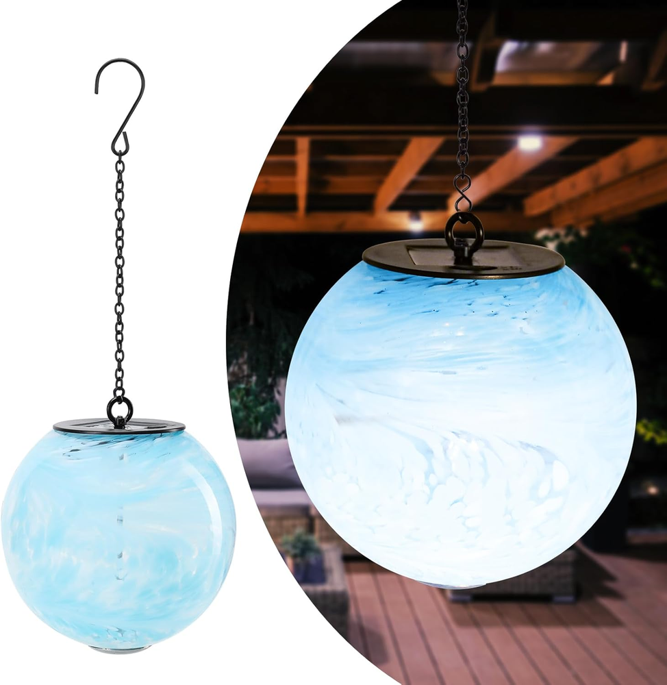 Solar Hanging Lanterns Outdoor Solar Glaze Glass Lantern Gazing Ball Globe