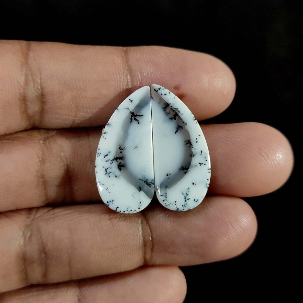 2 Pcs Natural Dendritic Opal Gemstone 23.60 Cts Wire Wrapped Cabochon 27x12x4 MM