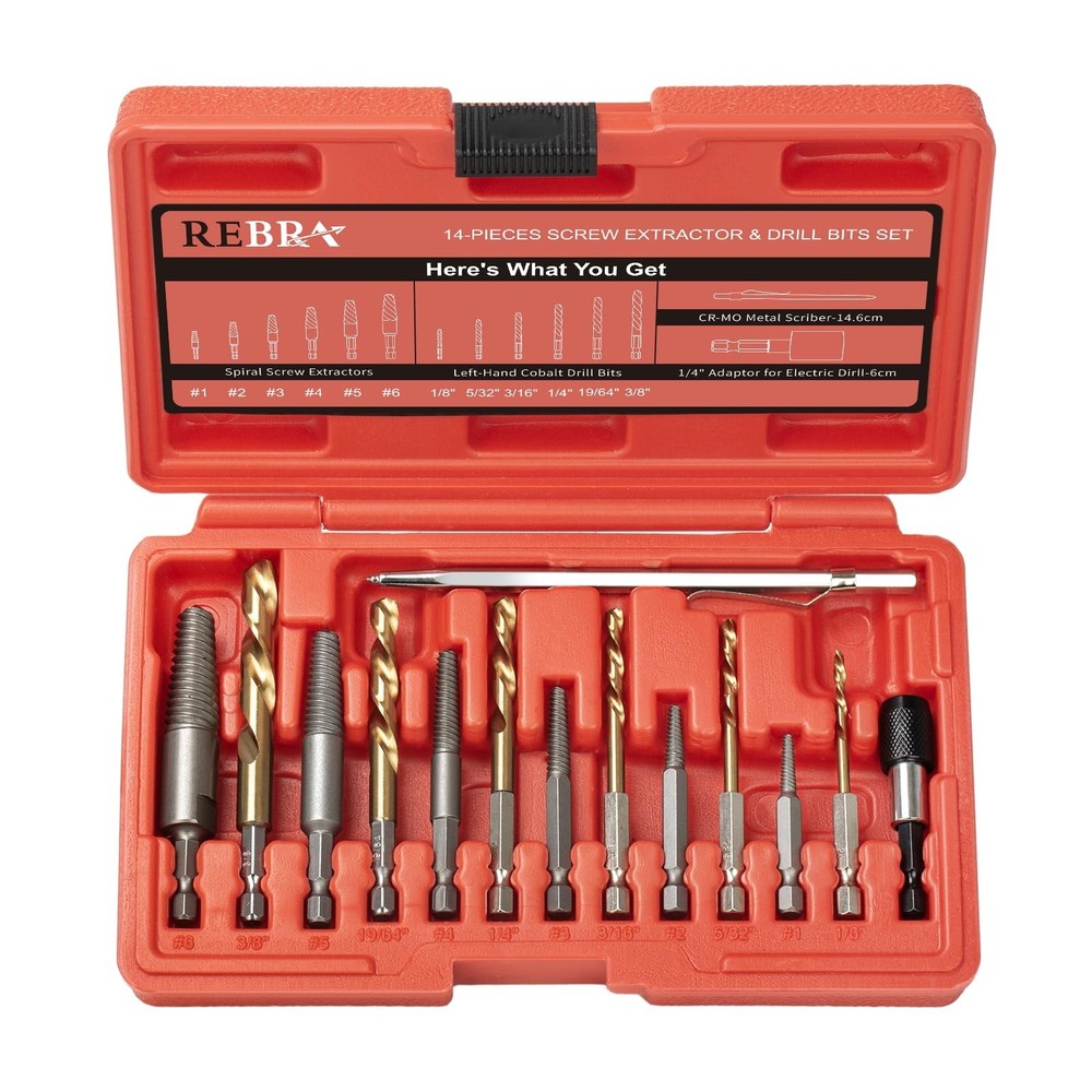 Broken Bolt Extractor Set with Left-Hand Drill Bits for Easy Removal