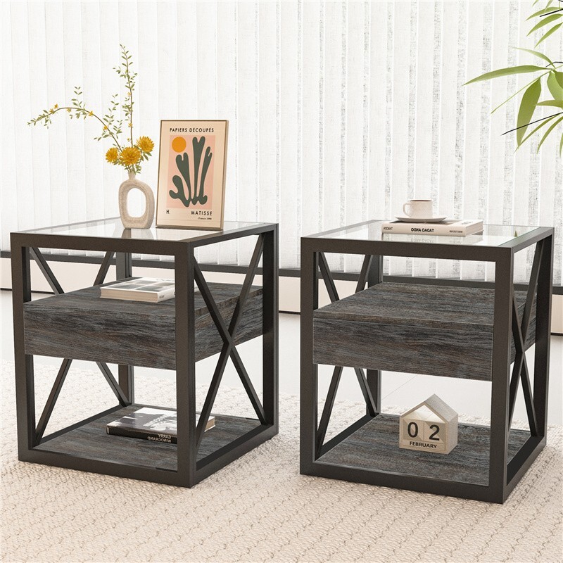 Modern Nightstand Set of 2 with Drawer Storage for Bedroom