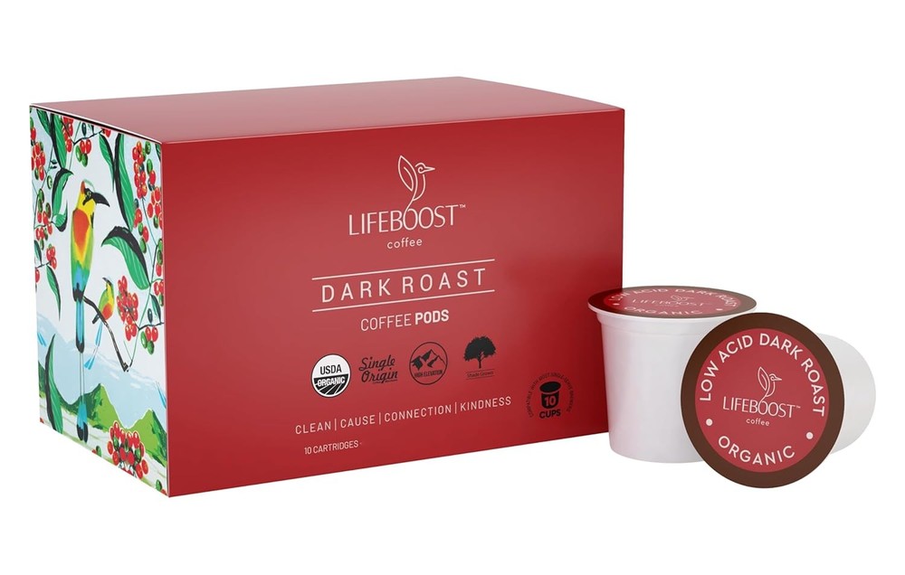Lifeboost Dark Roast Low Acid Coffee K Cups - Single 10 Count (Pack of 1)