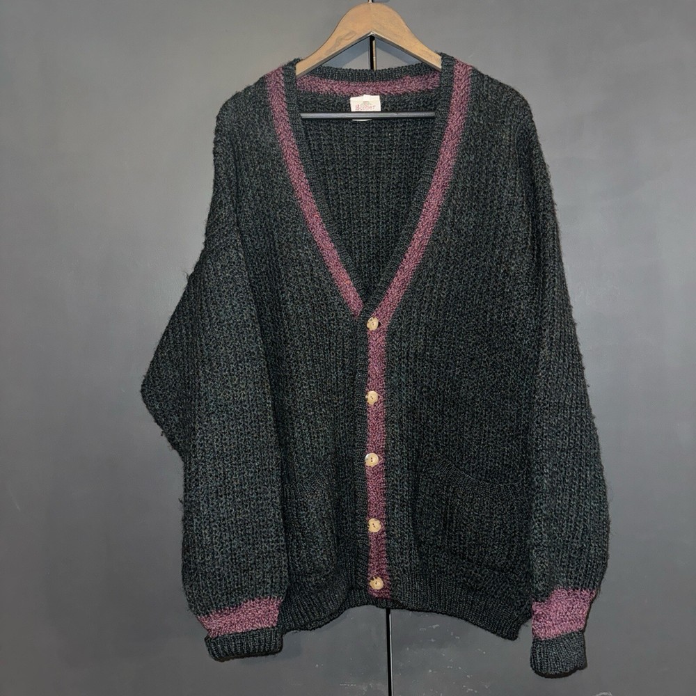 Bonner Ireland Sweater Mens Green Burgundy 100% Wool Cardigan Amazing Warm