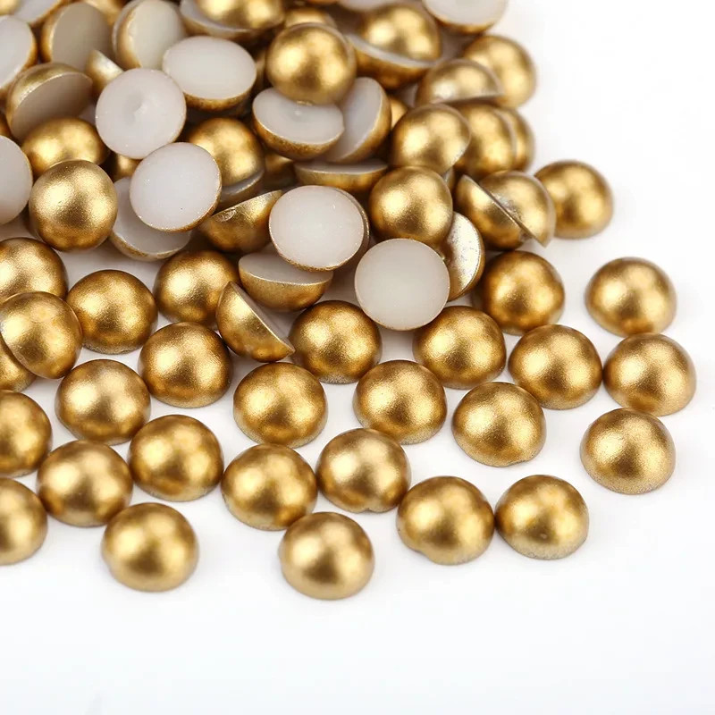 CraftbuddyUS 50pcs 10mm Flatback Half Round Acrylic DULL GOLD Rhinestone Gems