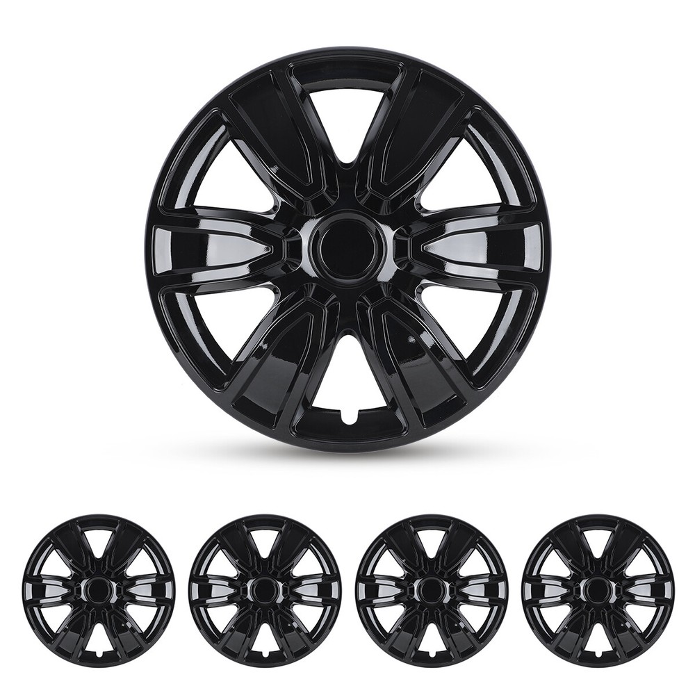 4 Black 15-Inch Universal Snap-On Hubcaps for R15 Steel Wheels