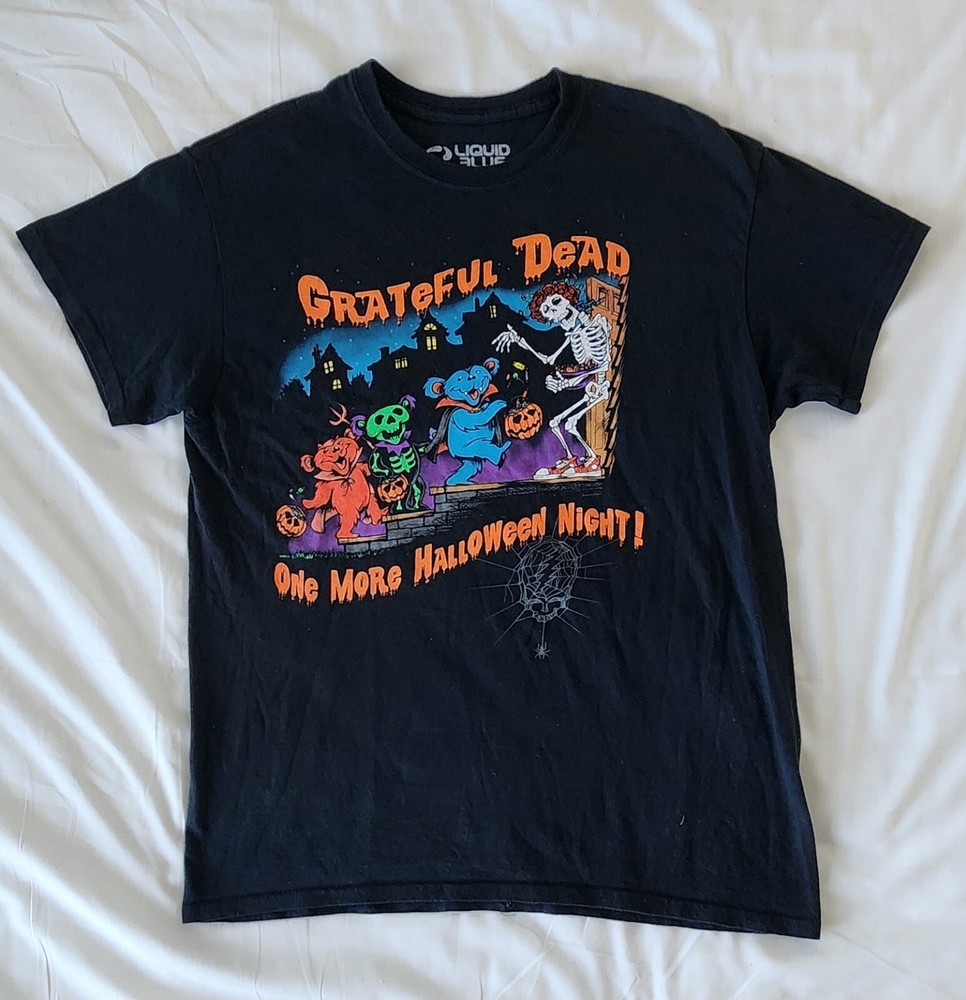 Grateful Dead Halloween T-Shirt Mens Medium Black Liquid Blue Design