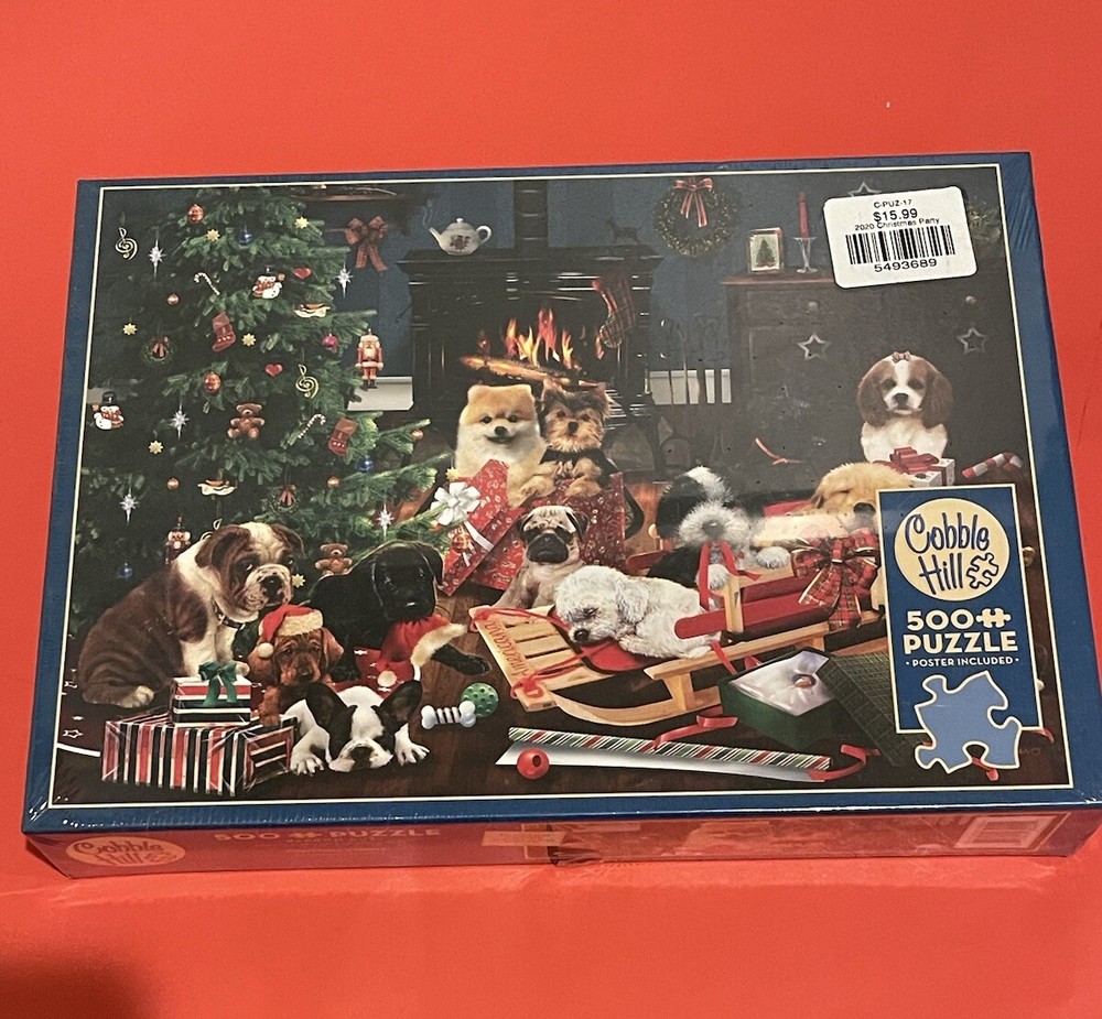 Cobble Hill 500-Piece Jigsaw Puzzle CHRISTMAS PUPPIES New/Sealed
