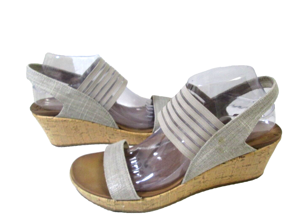 Skechers Beverley Smitten Wedge Sandals in Taupe Size 10 with Luxe Foam Comfort