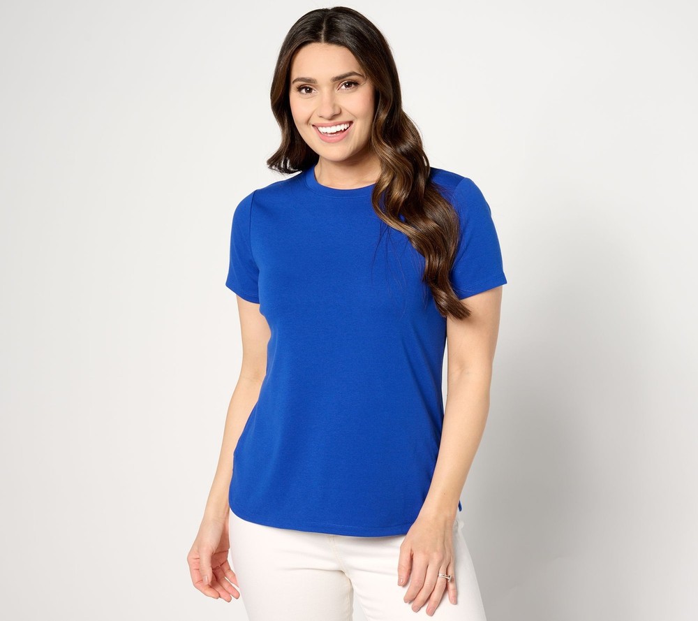 Isaac Mizrahi Live! Women's Top Sz XS Essentials Pima Cotton Short Blue A645055