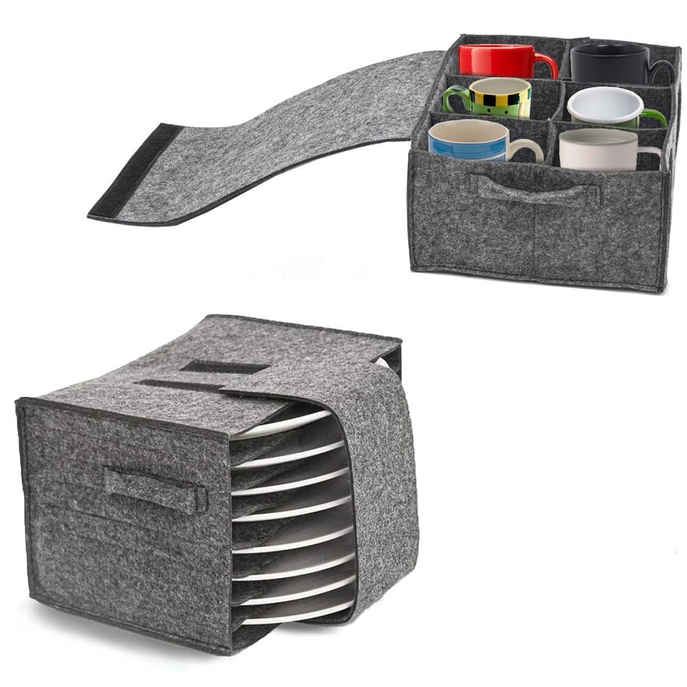 Caravan Cup Plate Holder Camping Tableware Storage Felt Bag with