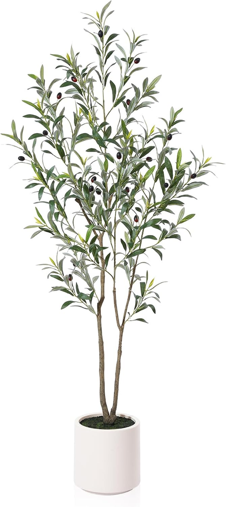 5FT Artificial Olive Tree – Faux Silk Olive Tree with White Planter for Indoor H