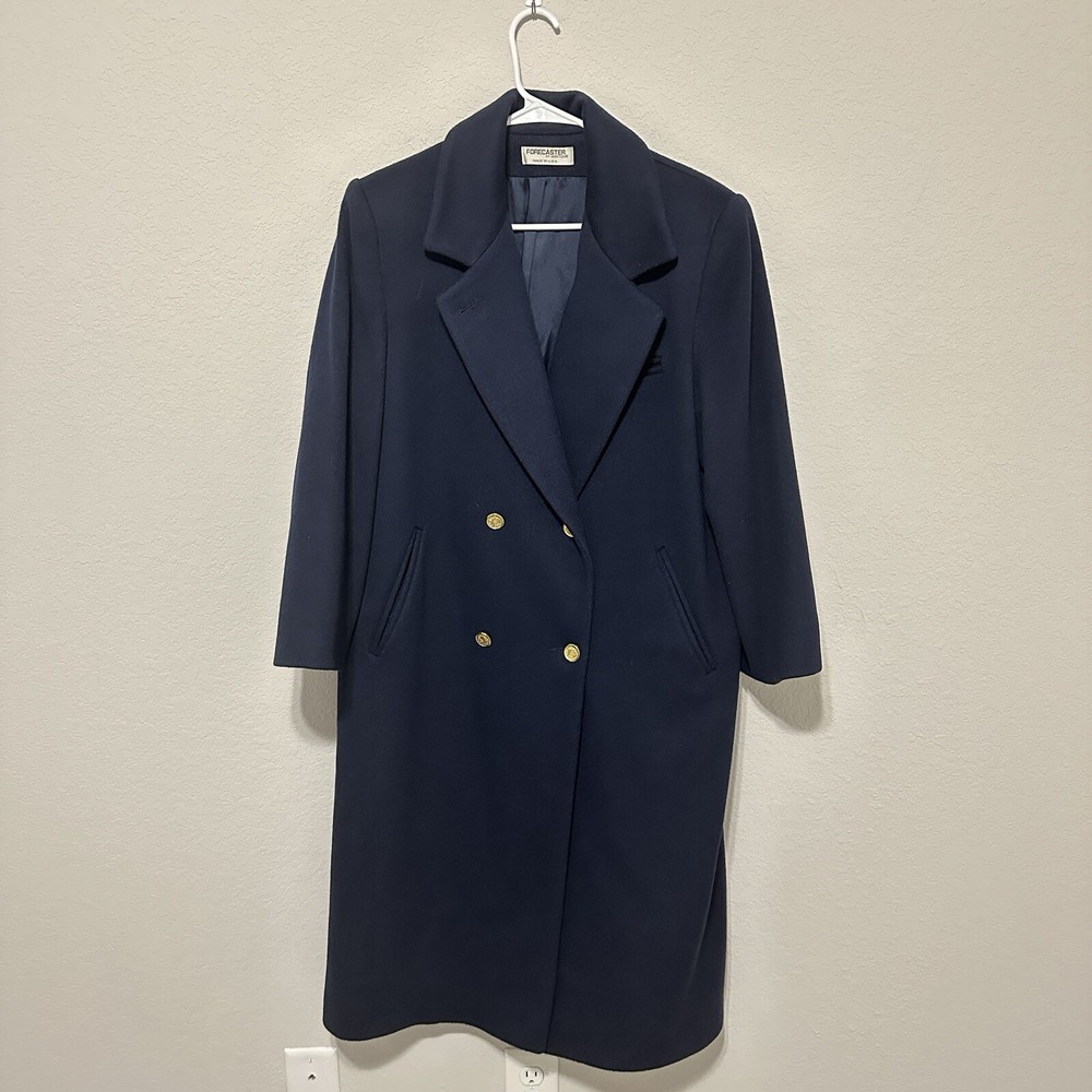 Vintage Forecaster Double Breasted Wool Peacoat Full Length Lined Blue Size 7/8