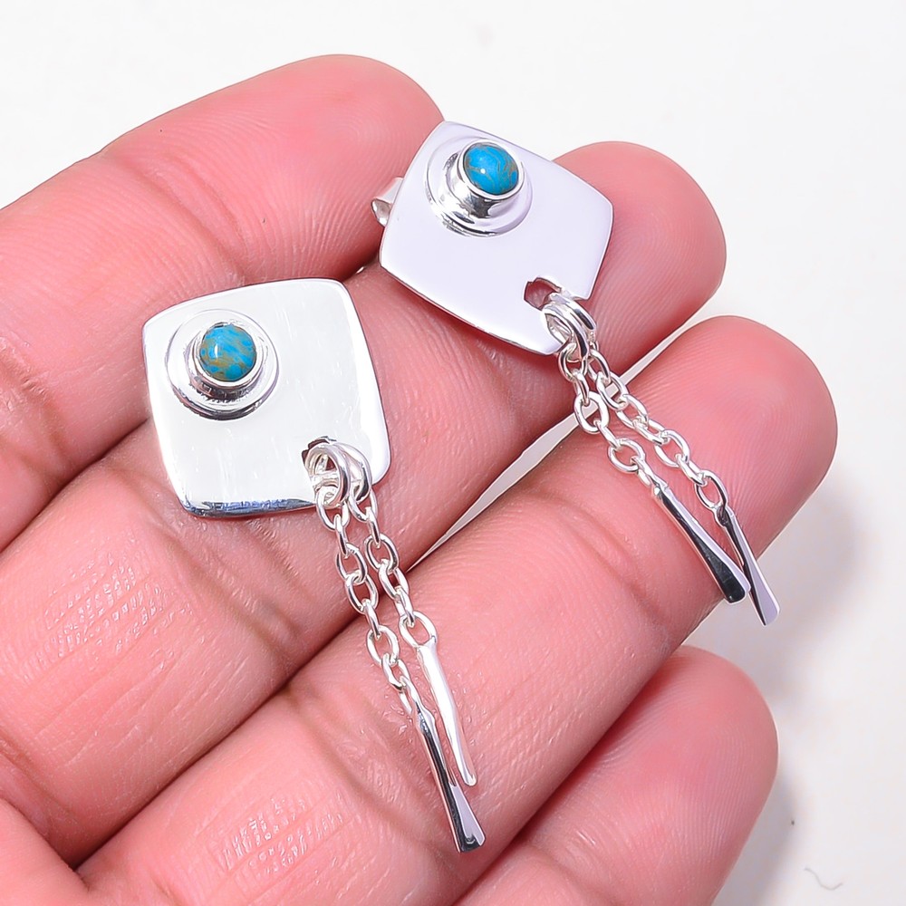 Copper Blue Turquoise 925 Sterling Silver Earring 1.72
