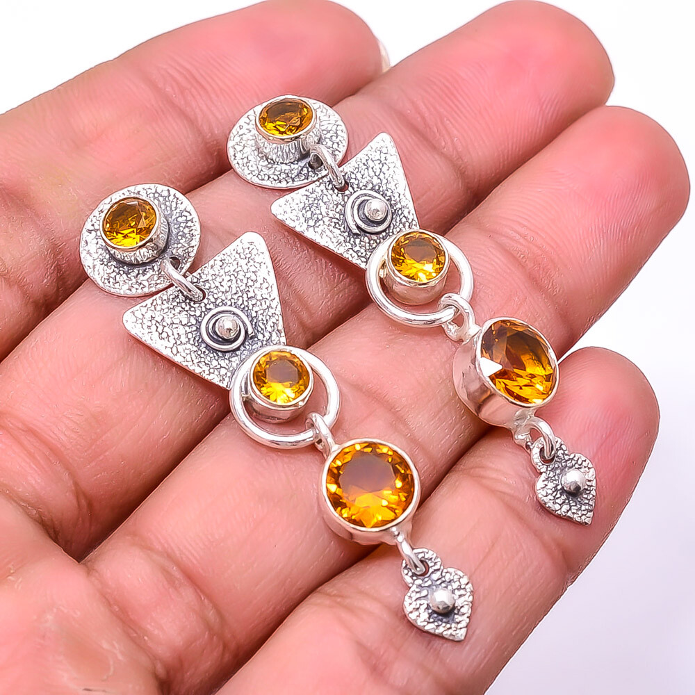 Citrine Gemstone Sterling Silver Earrings 1.95 Inch Valentine Gift E9285