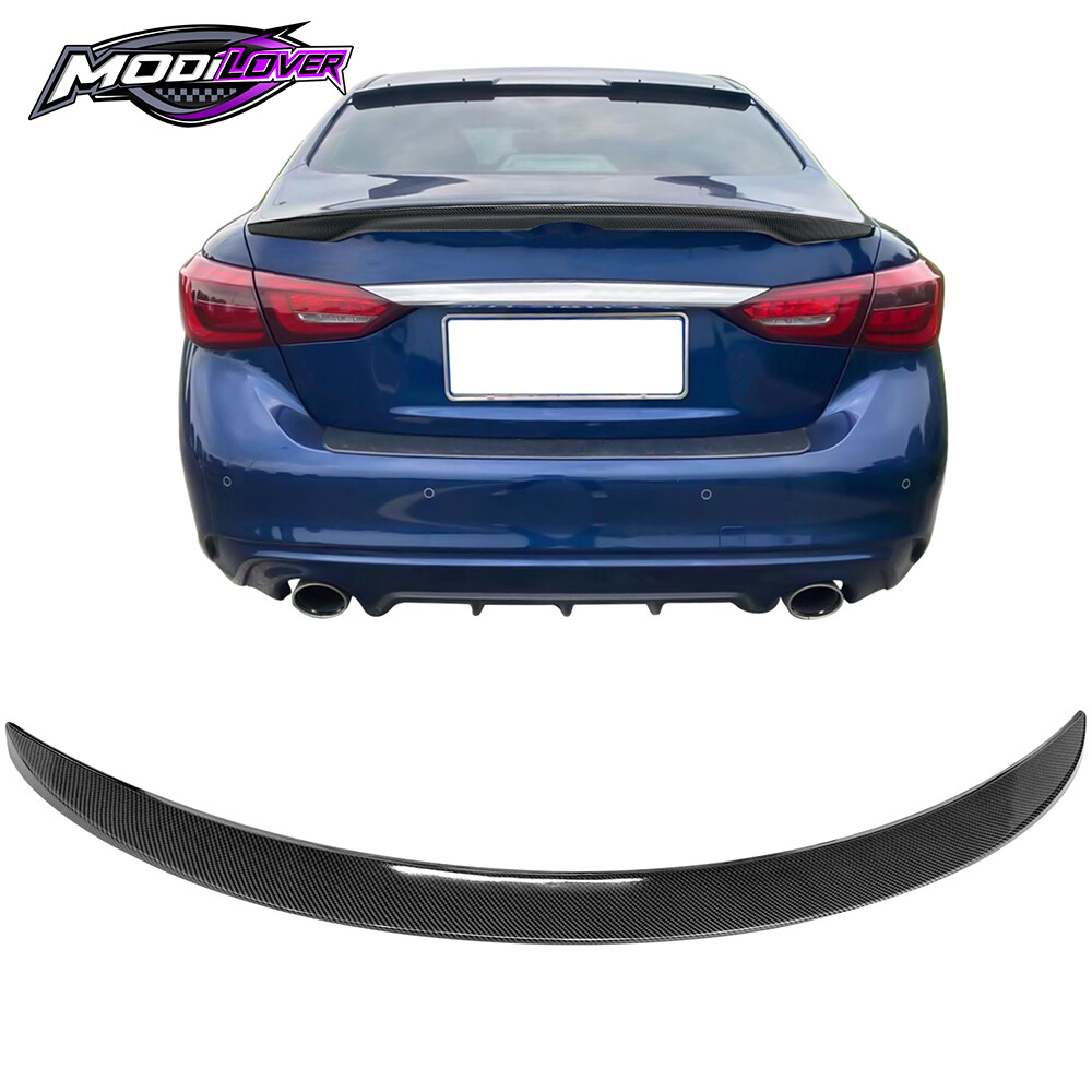OE Style Carbon Fiber Print Trunk Spoiler Lip for 2014-2024 Infiniti Q50 - ABS Material