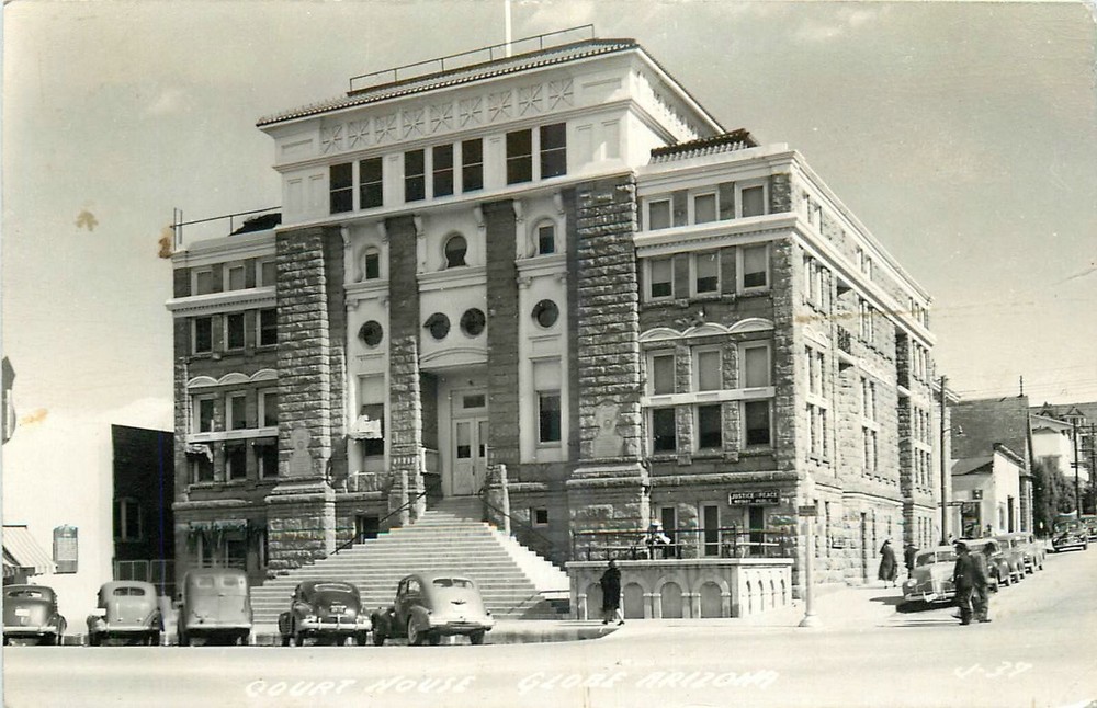 1947 Globe Arizona Court House occupation autos Cook J-37 RPPC Postcard 25-5931