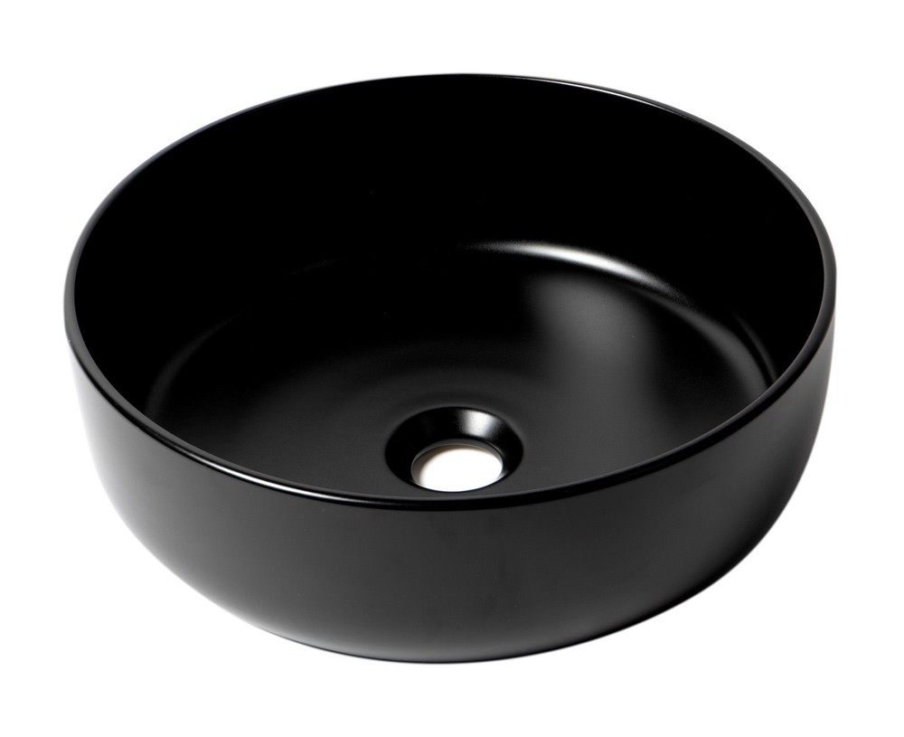 ALFI 15.5 Inch Black Circular Porcelain Vessel Bathroom Sink ABC907