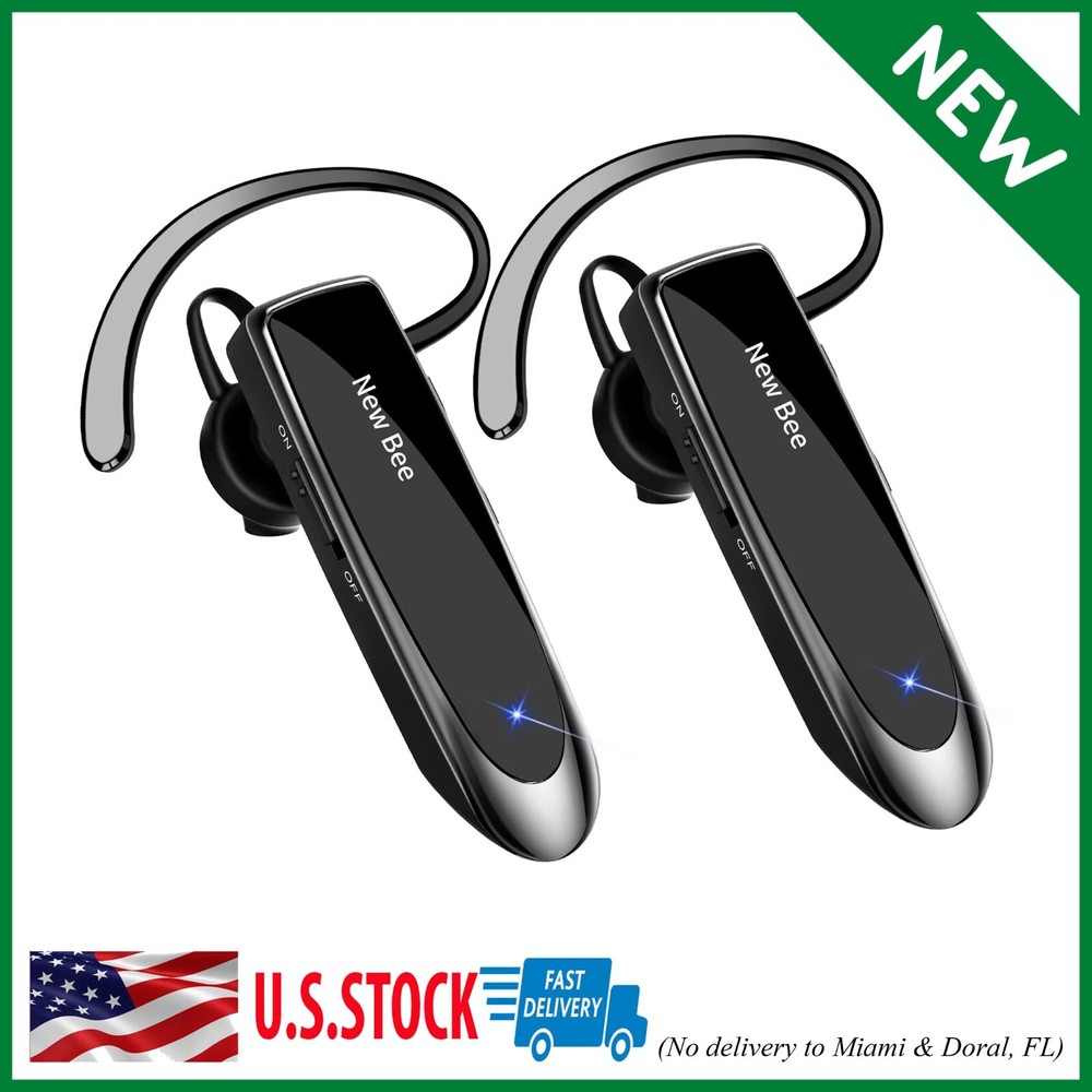 Bluetooth Earpiece Wireless Handsfree Headset Bee 2packs 24 HRS Driving 60