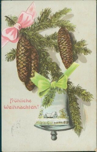 Postcard Christmas Circa 1910?? Embossed Card Bell Fir Branch (9864)