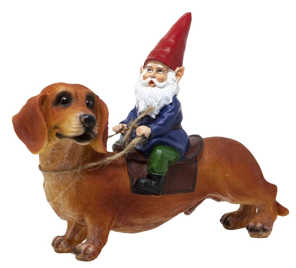 Funny Guy Mugs Gnome and a Dachshund Garden Statue- Indoor/Outdoor Garden Dog...