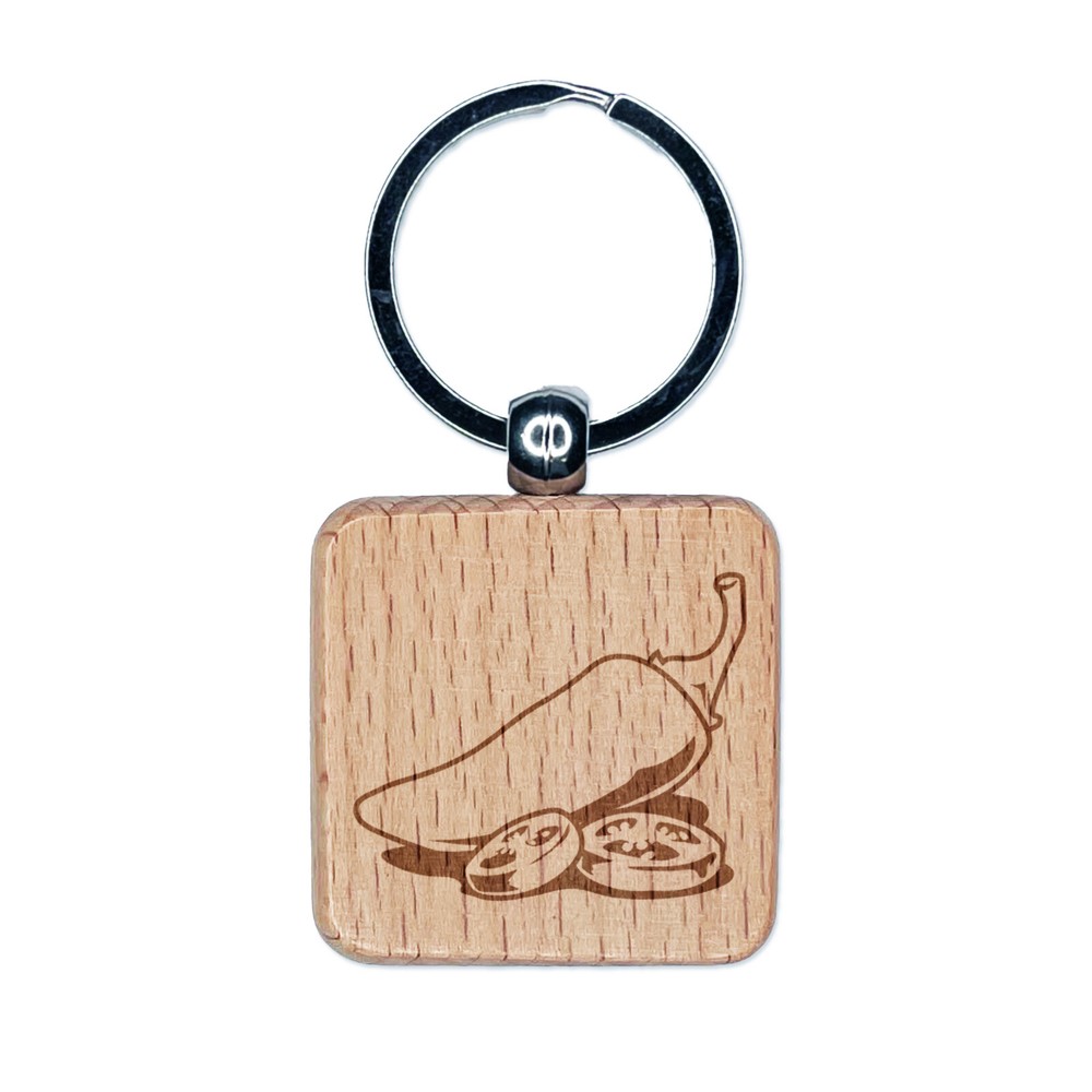 Jalapeno Pepper Seed Engraved Wooden Square Keychain Charm