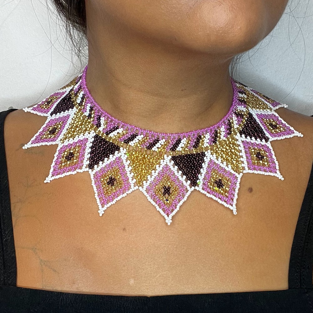 Handmade Mexican Aztec Beaded Choker Necklace 58cm