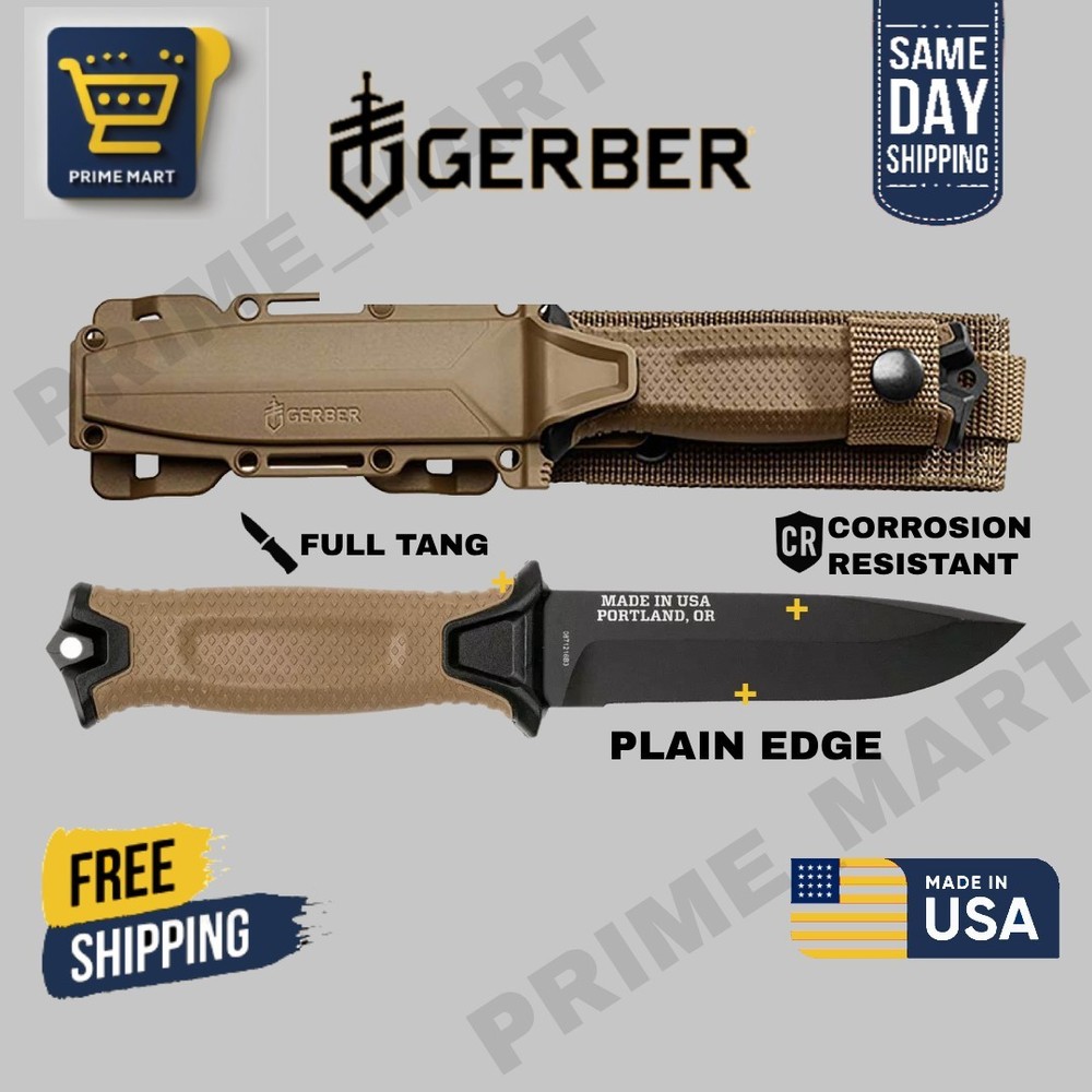 Gerber StrongArm Fixed Blade Knife with Plain Edge in Coyote Brown