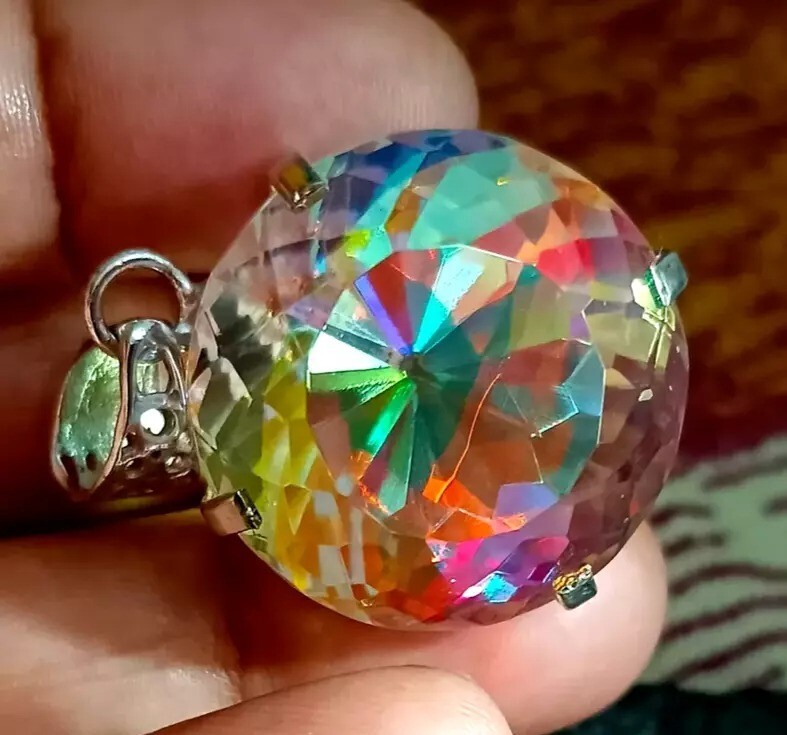 Natural 95.96 Ct Round Mystic Silver Solid Pendant 925 Loose Gemstone