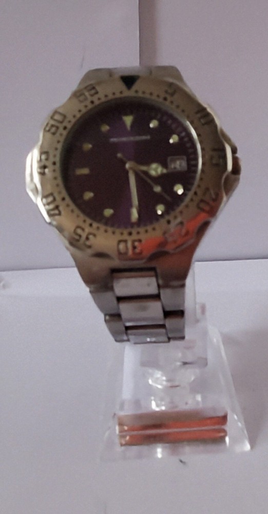 Unisex Silver-Tone Petroleum Watch with Date Display and Purple Dial  