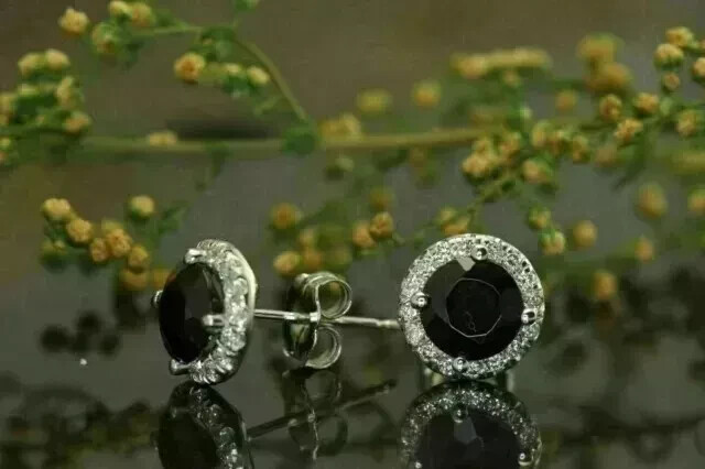 2CT Simulated Black Diamond Stud Earrings in 14K White Gold Plated