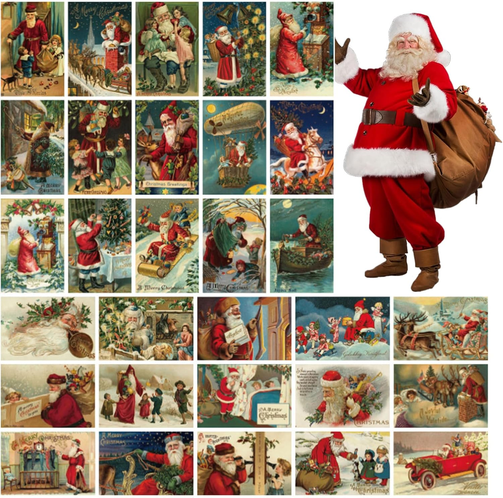 30 Pcs Retro Christmas Greeting Cards Vintage Xmas Cards Christmas Holiday Cards