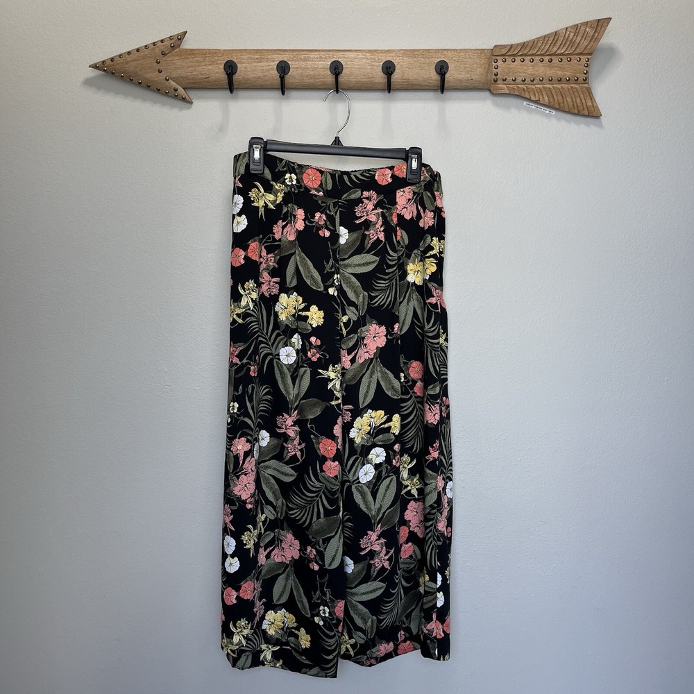Liz Claiborne Hawaiian Black Floral Wide Leg Palazzo Pants Size 4