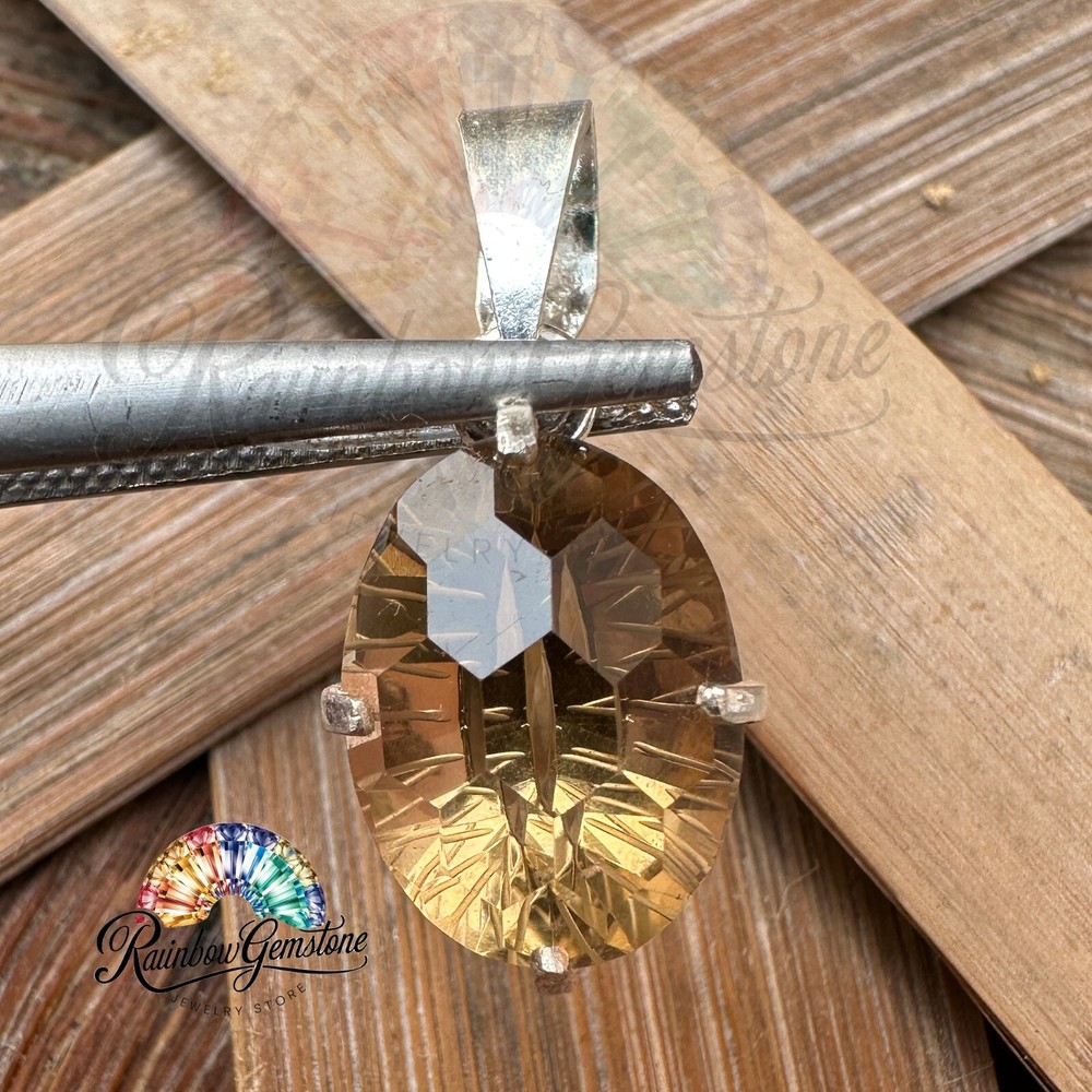 Natural Certified Yellow Citrine 12.15 Ct Loose Gemstone 925 Silver Pendant