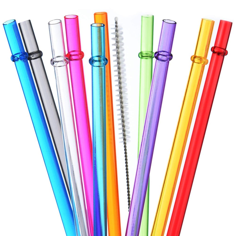 Colorful 10.5-Inch Reusable Rainbow Tritan Plastic Straws for 20-30 Oz Cups