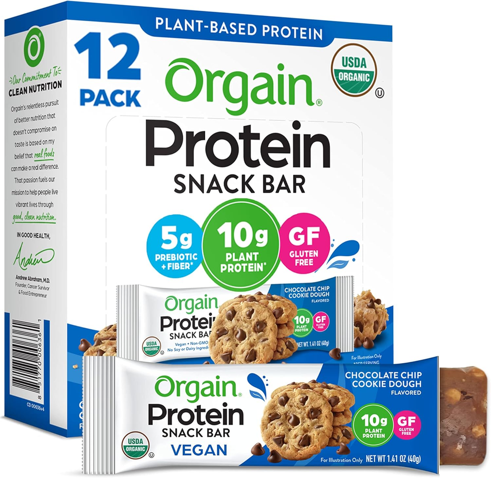 Organic Vegan Protein Bars, Chocolate Chip Cookie Dough - 10G Plant Based Protei