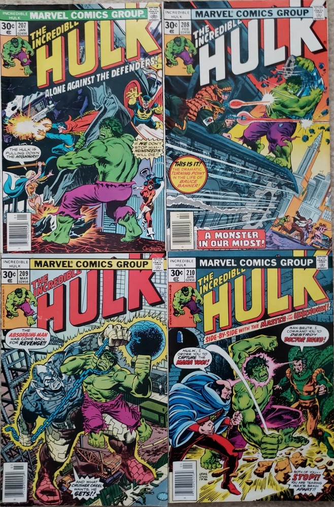 Incredible Hulk set of 4 VF - FN #207 - #210 published in 1977