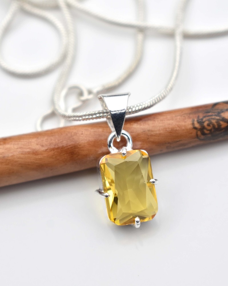 Yellow Citrine 925 Sterling Silver Gemstone Handmade Gift Women Necklace-18
