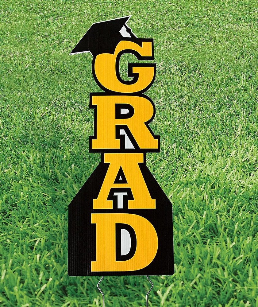 30H Yellow Graduation Cap Vertical Yard Stake Sign #656