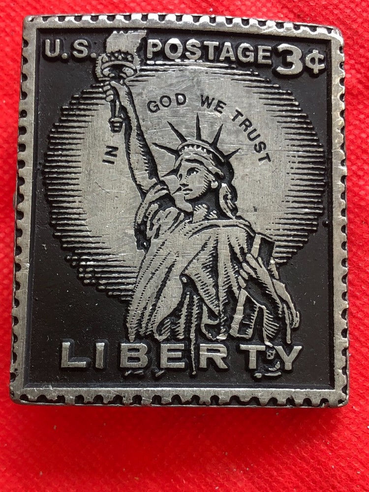 Vintage Pewter Belt Buckle with 3-Cent Liberty US Postage Design for Men