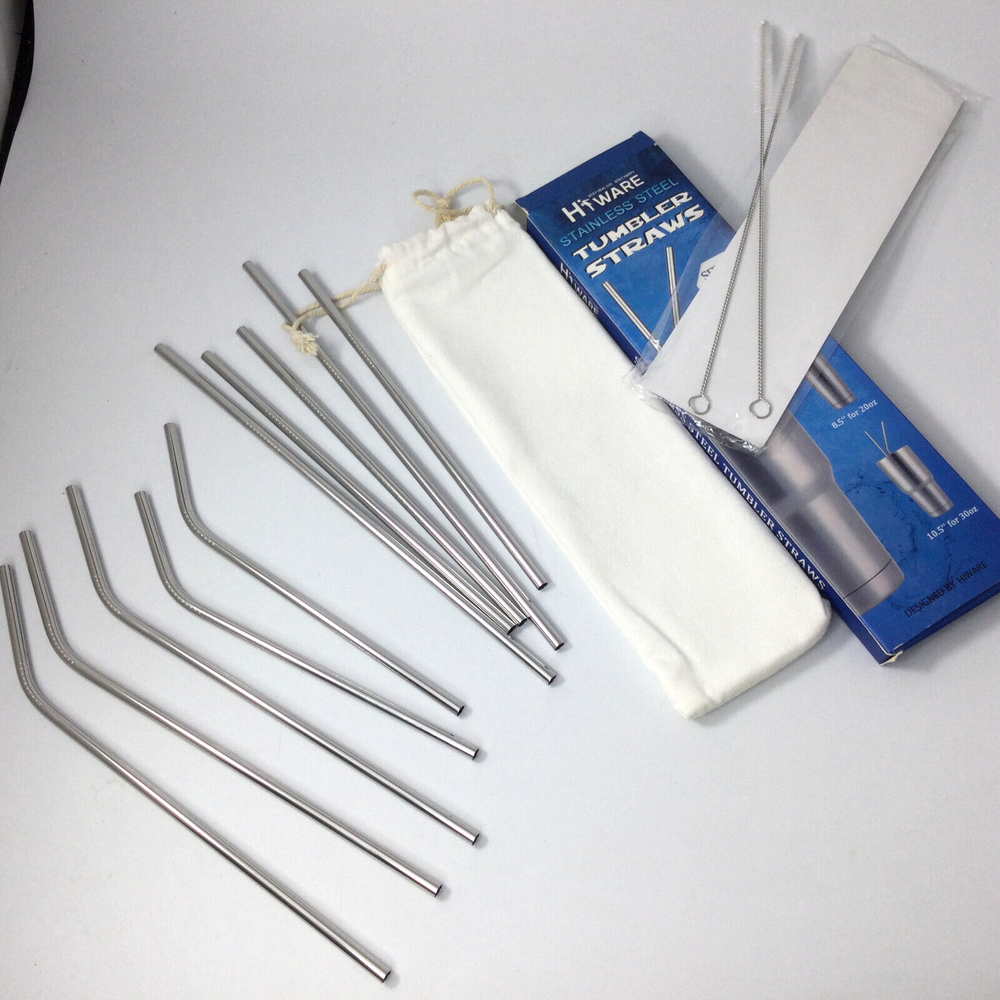 Hiware Reusable Stainless Steel Drinking Tumbler Straws Set of 10 Open Box New